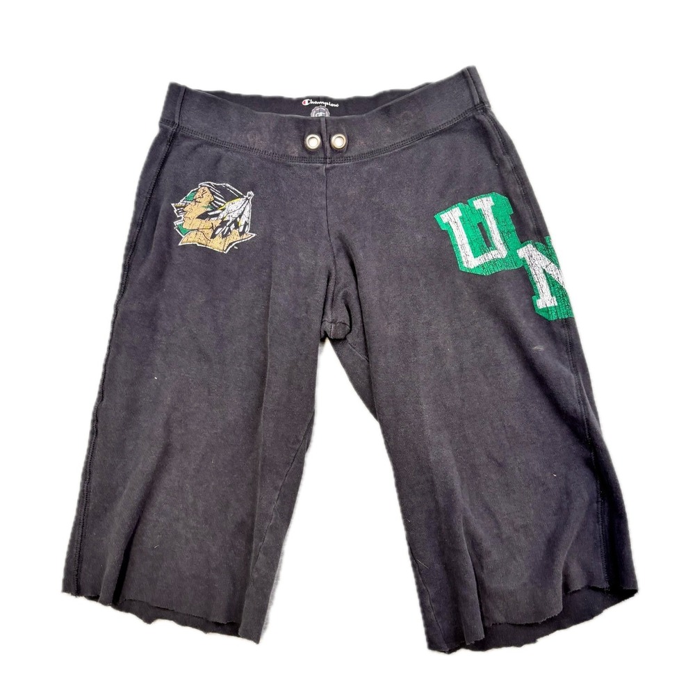 Champion UND Fighting Sioux Sweat Shorts Mens Small Black Vintage Logo Athletic